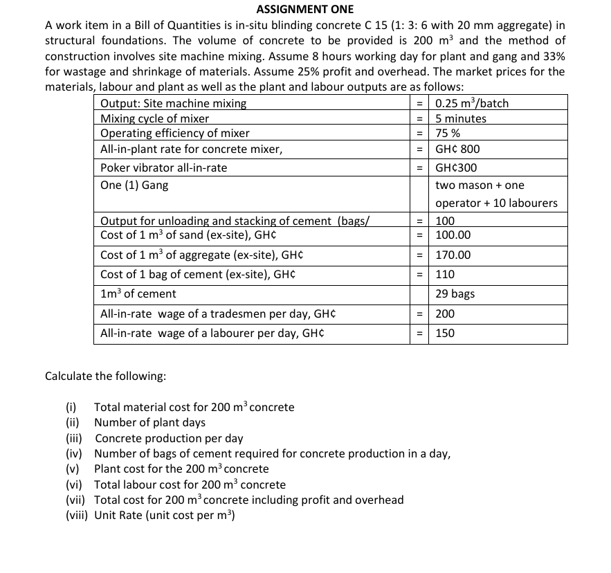 ASSIGNMENT ONE A work item in a Bill of
