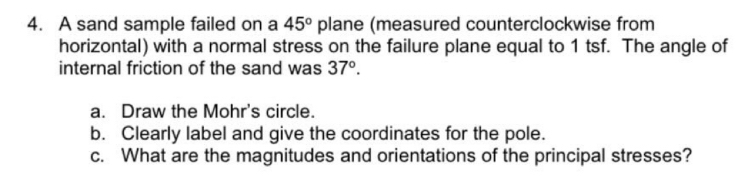 A sand sample failed on a 4 5 plane ( measured