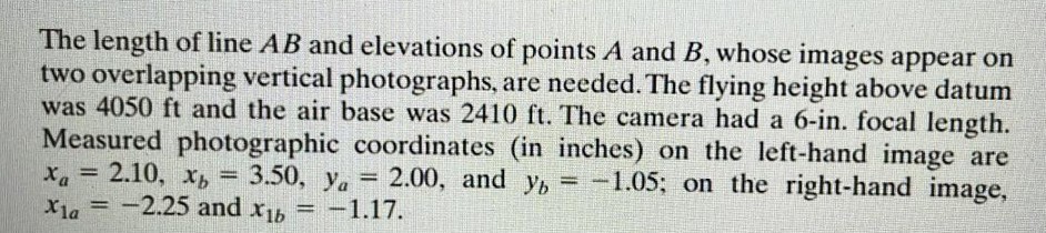 The length of line A B and elevations of points A