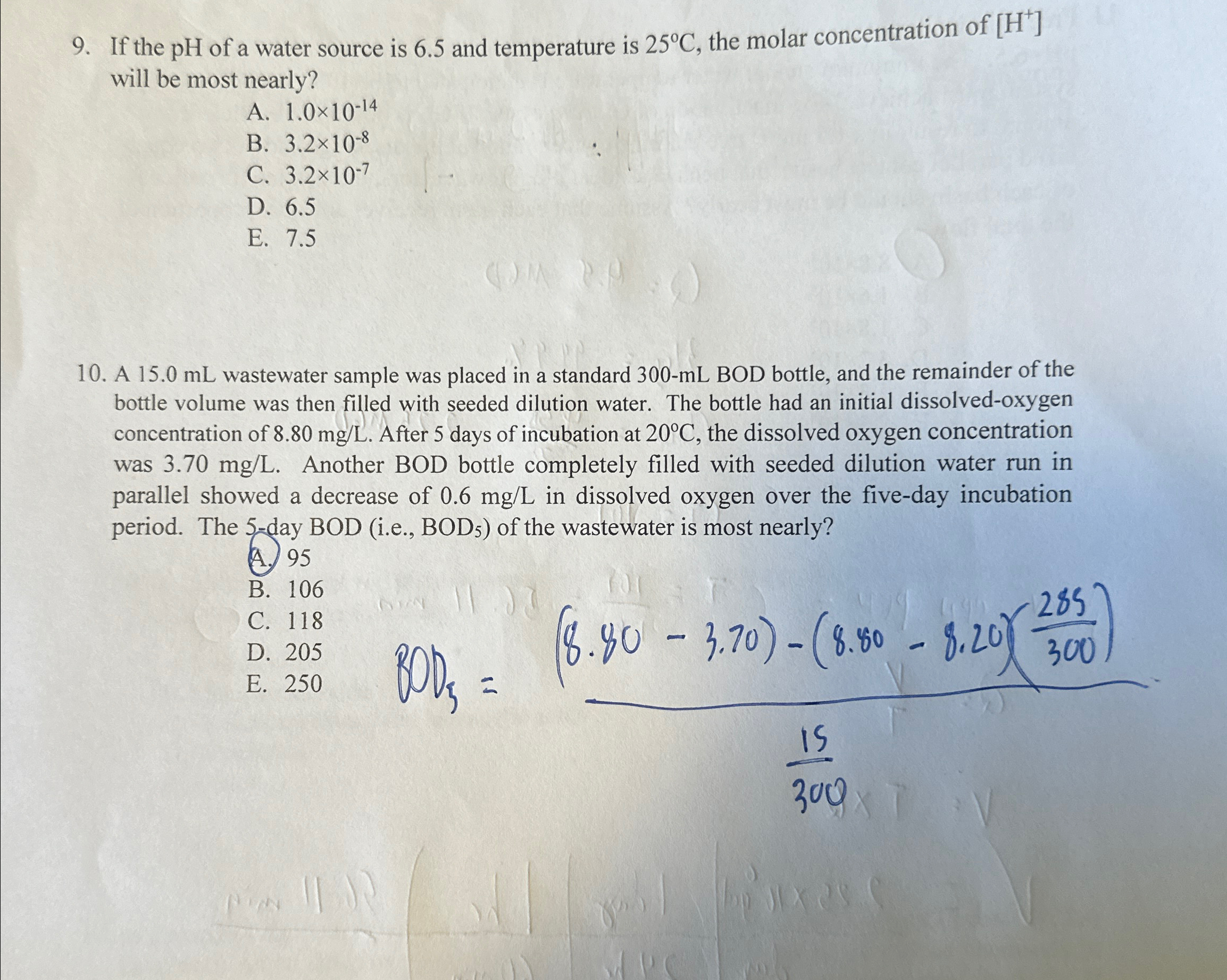If the p H of a water source is 6 . 5 and