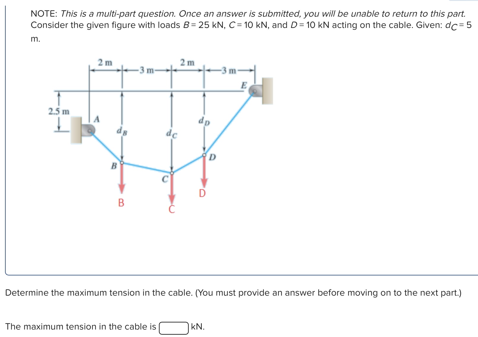 Determine the maximum tension in the cable. ( You