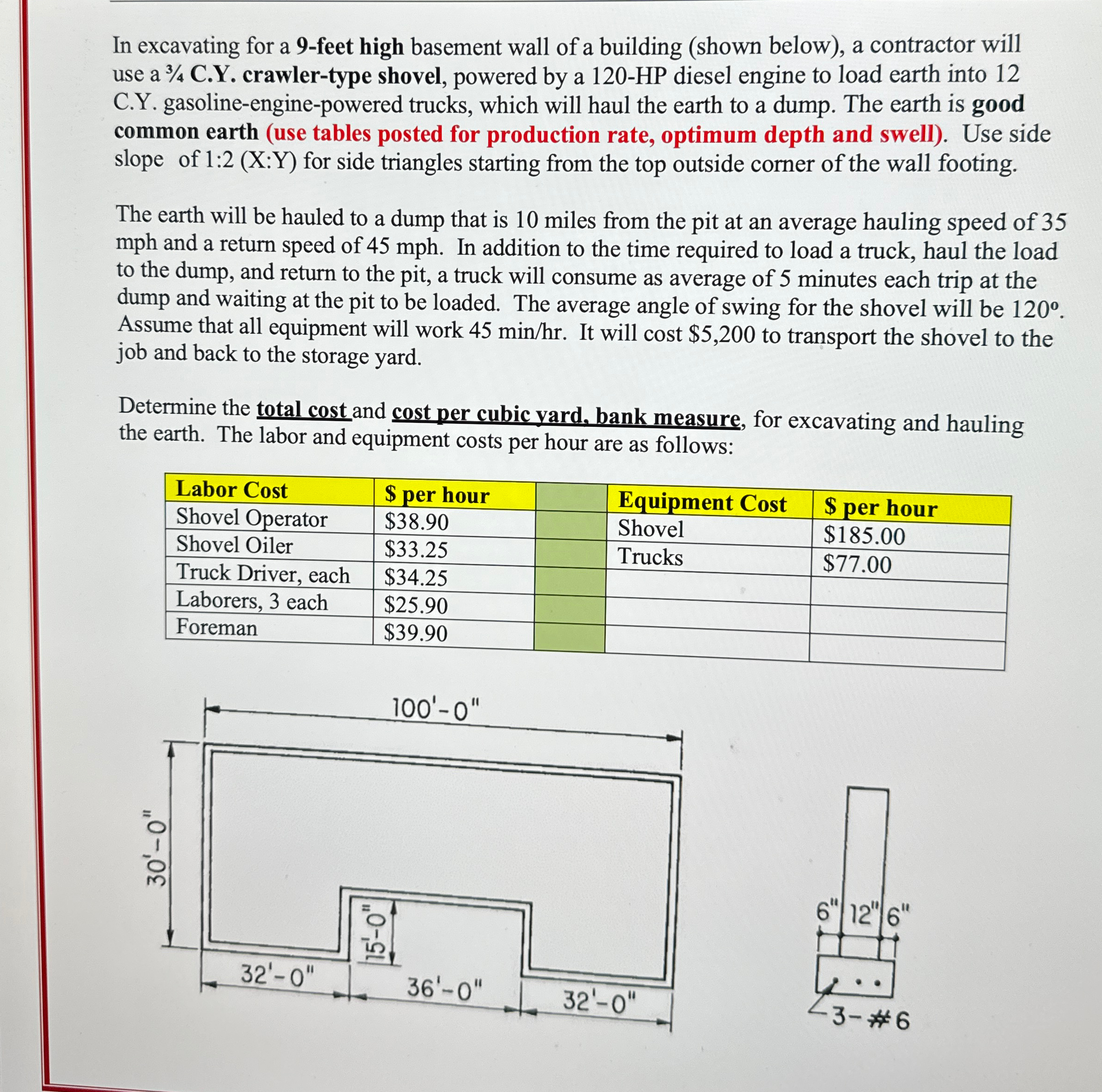 In excavating for a 9 - feet high basement wall