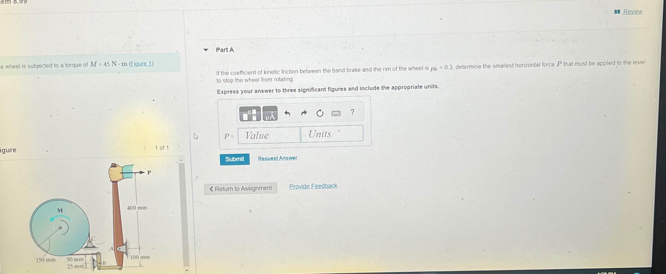 Review e wheel is subjected to a torque of M = 4