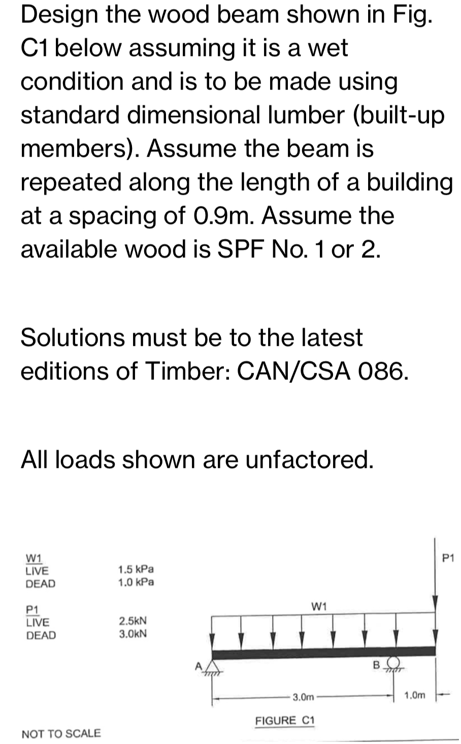 Design the wood beam shown in Fig. C 1 below