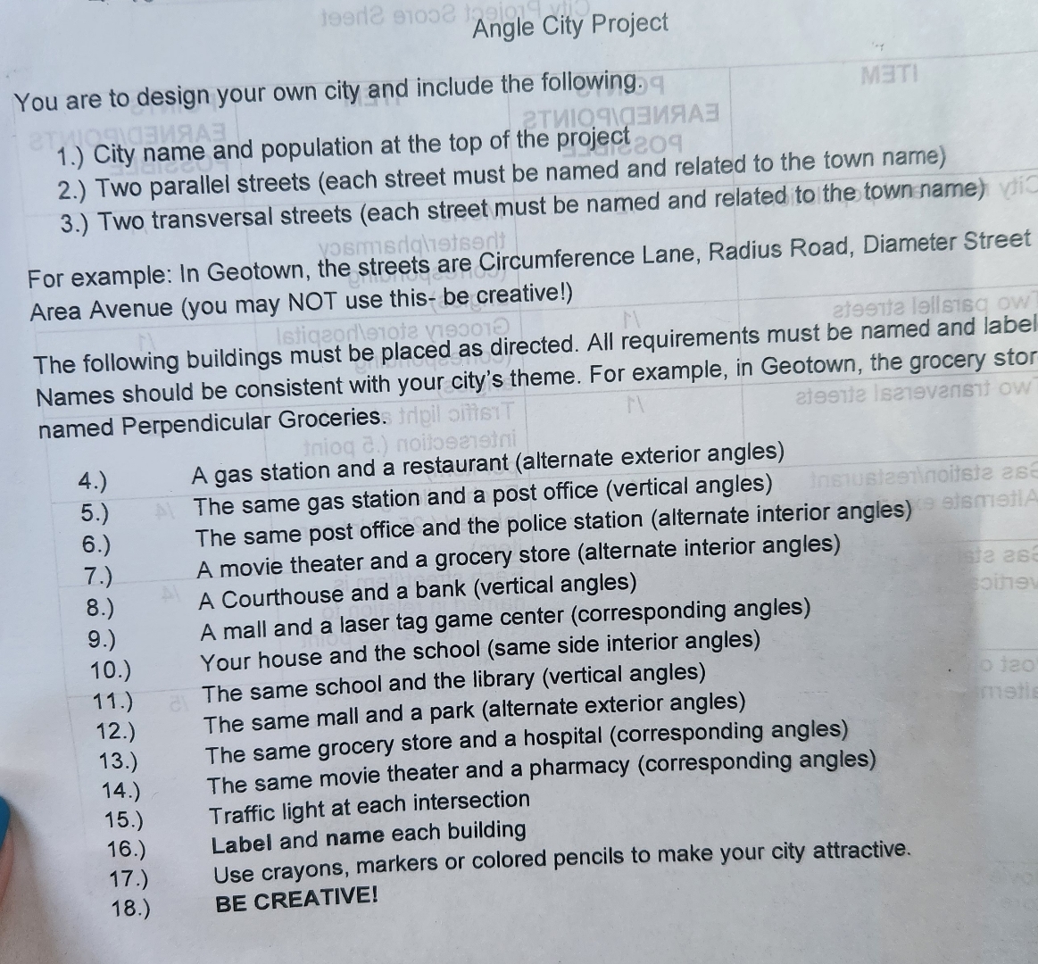 Angle City Project You are to design your own