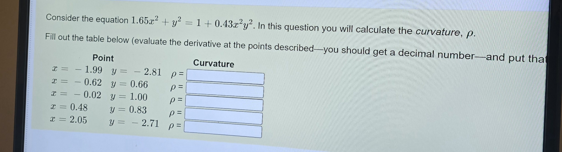 Consider the equation 1 . 6 5 x 2 + y 2 = 1 + 0 .