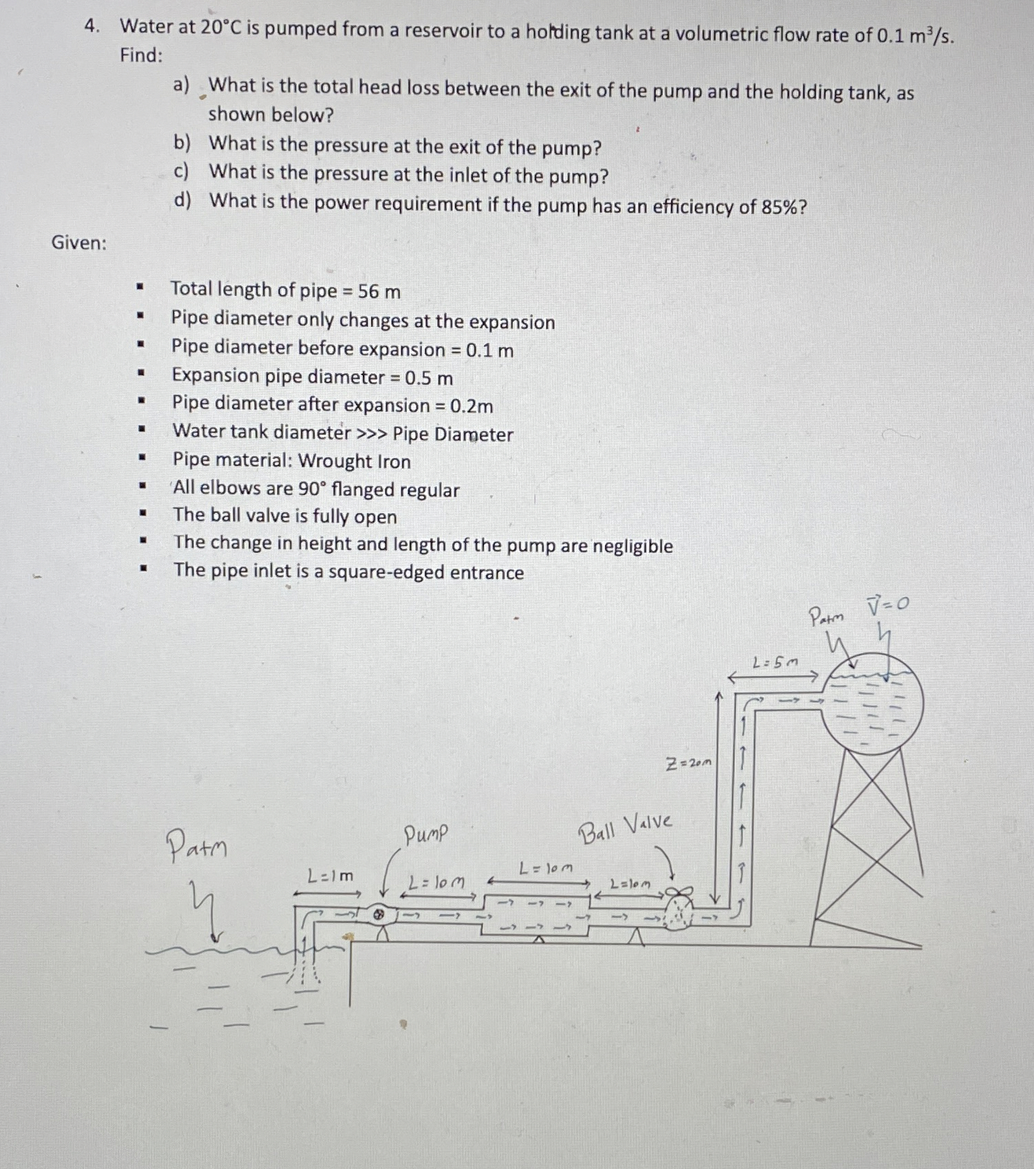 Water at 2 0 C is pumped from a reservoir to a