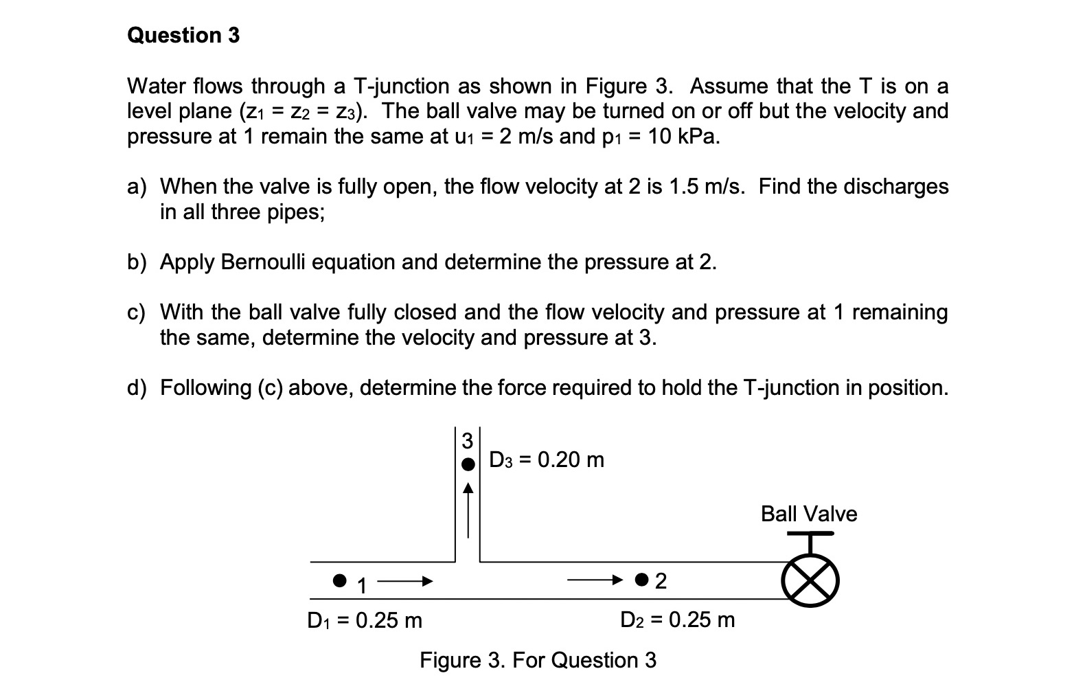 Question 3 Water flows through a T - junction as