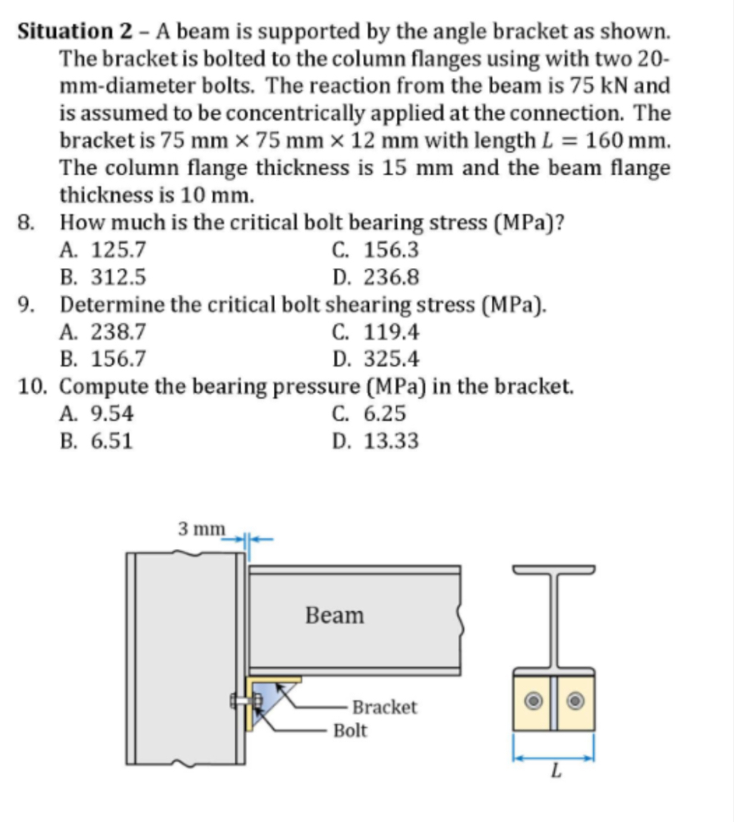 Situation 2 - A beam is supported by the angle