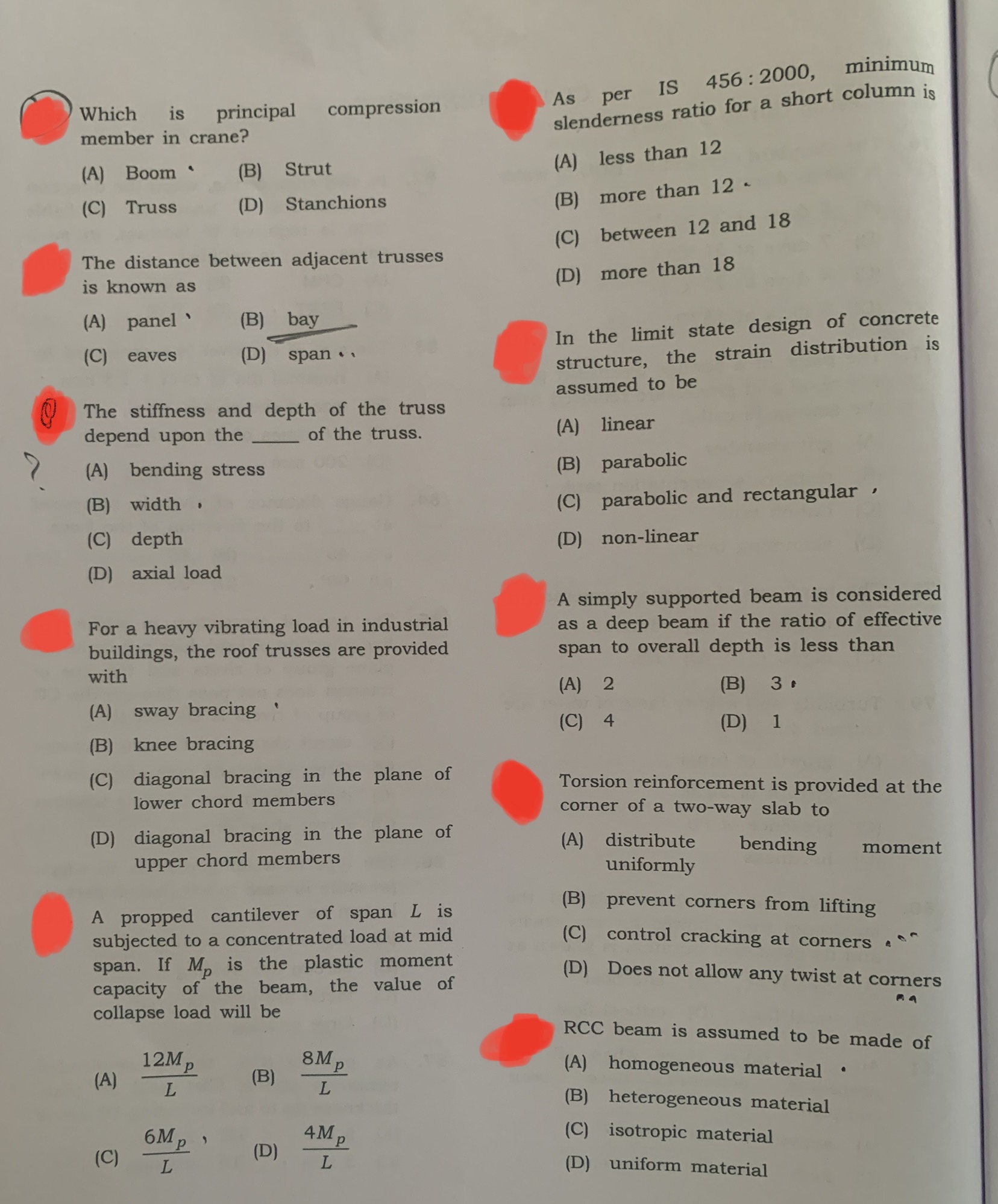 Which is principal compression member in crane? (