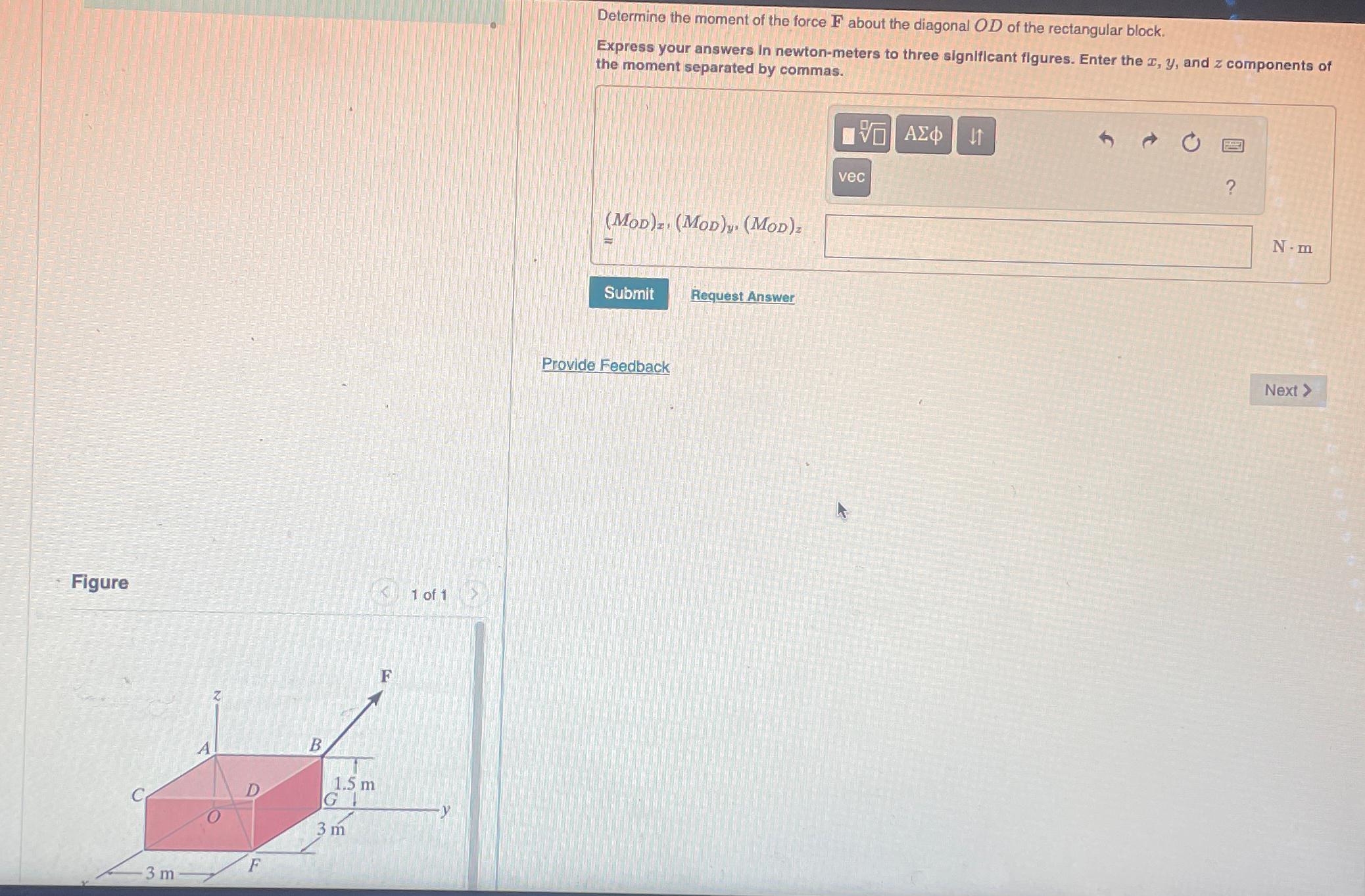 Determine the moment of the force F about the