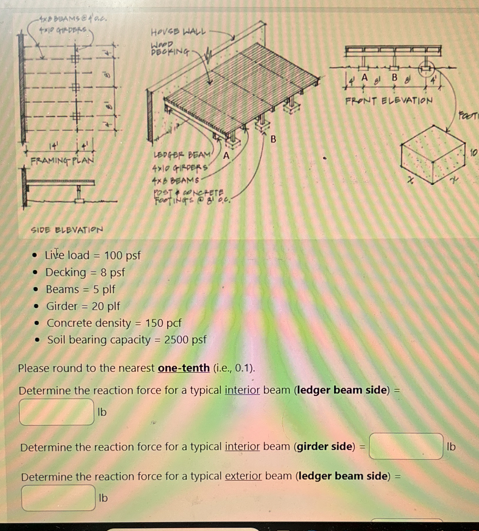 SIDE ELEVATION Live load = 1 0 0 psf Decking = 8