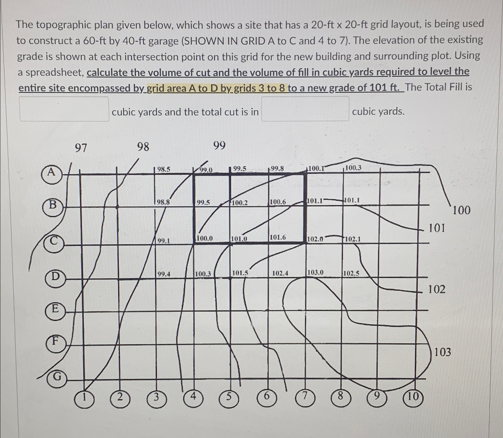 The topographic plan given below, which shows a