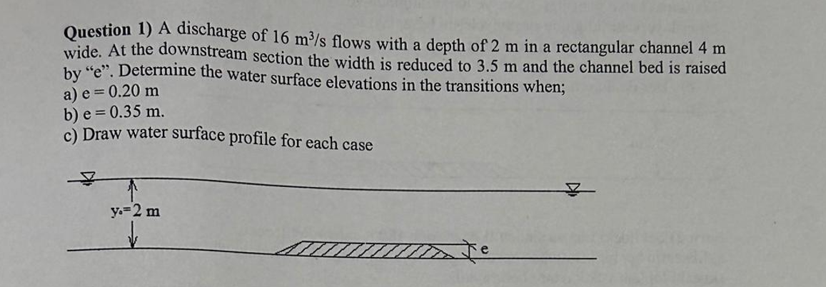 A discharge of 1 6 m 3 s flows with a depth of 2