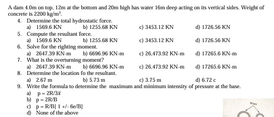 A dam 4 . 0 m on top, 1 2 m at the bottom and 2 0