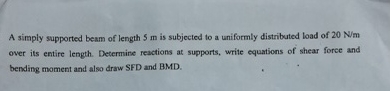 A simply supported besm of length 5 m is