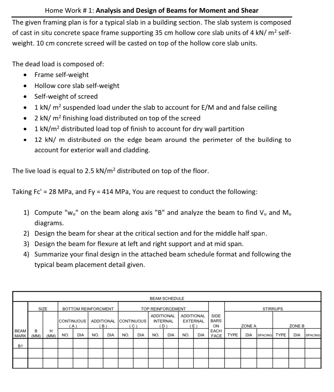 Home Work # 1 : Analysis and Design of Beams for