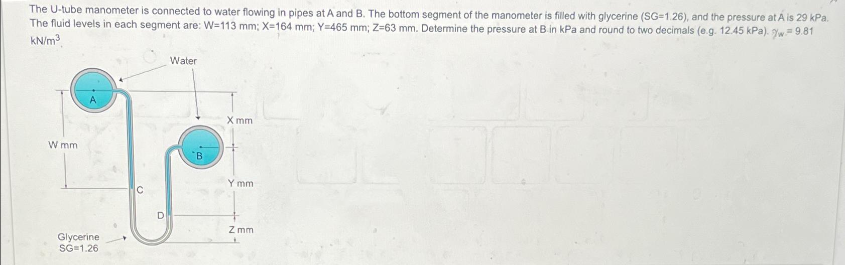 The U - tube manometer is connected to water