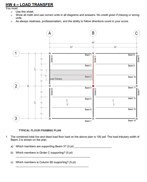 HW 4 - LOAD TRANSFER You must: Use this sheet.