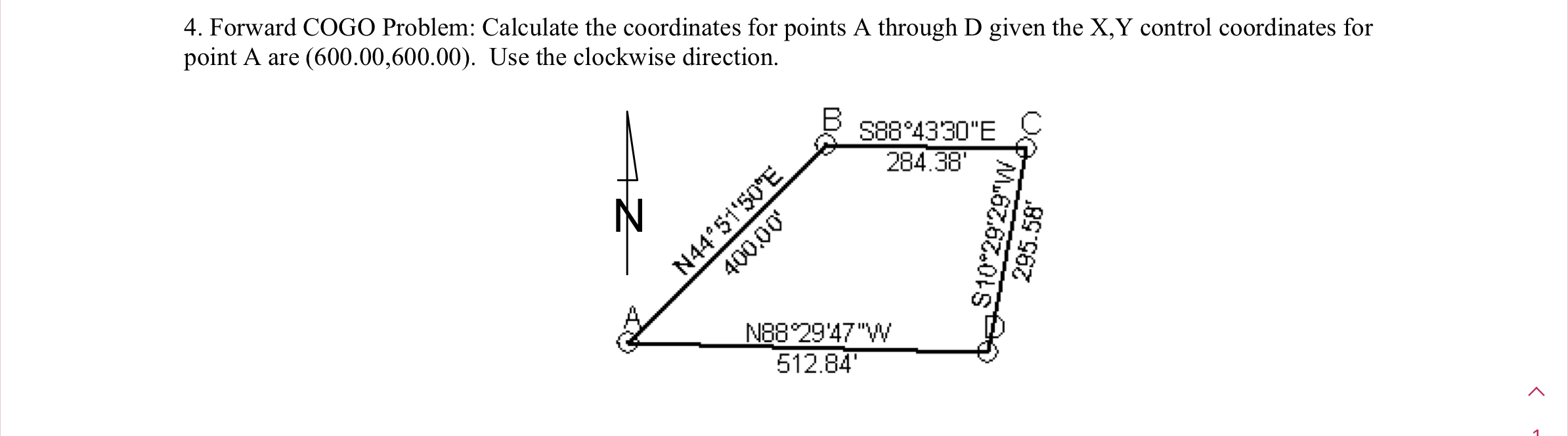 Forward COGO Problem: Calculate the coordinates