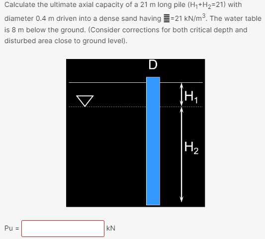 Calculate the ultimate axial capacity of a 2 1 m