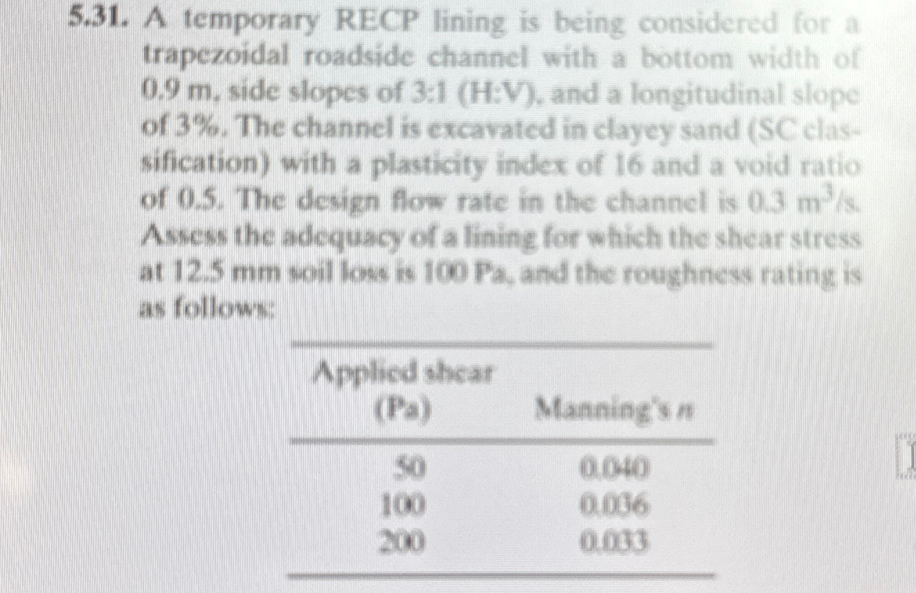 5 . 3 1 . A temporary RECP lining is being