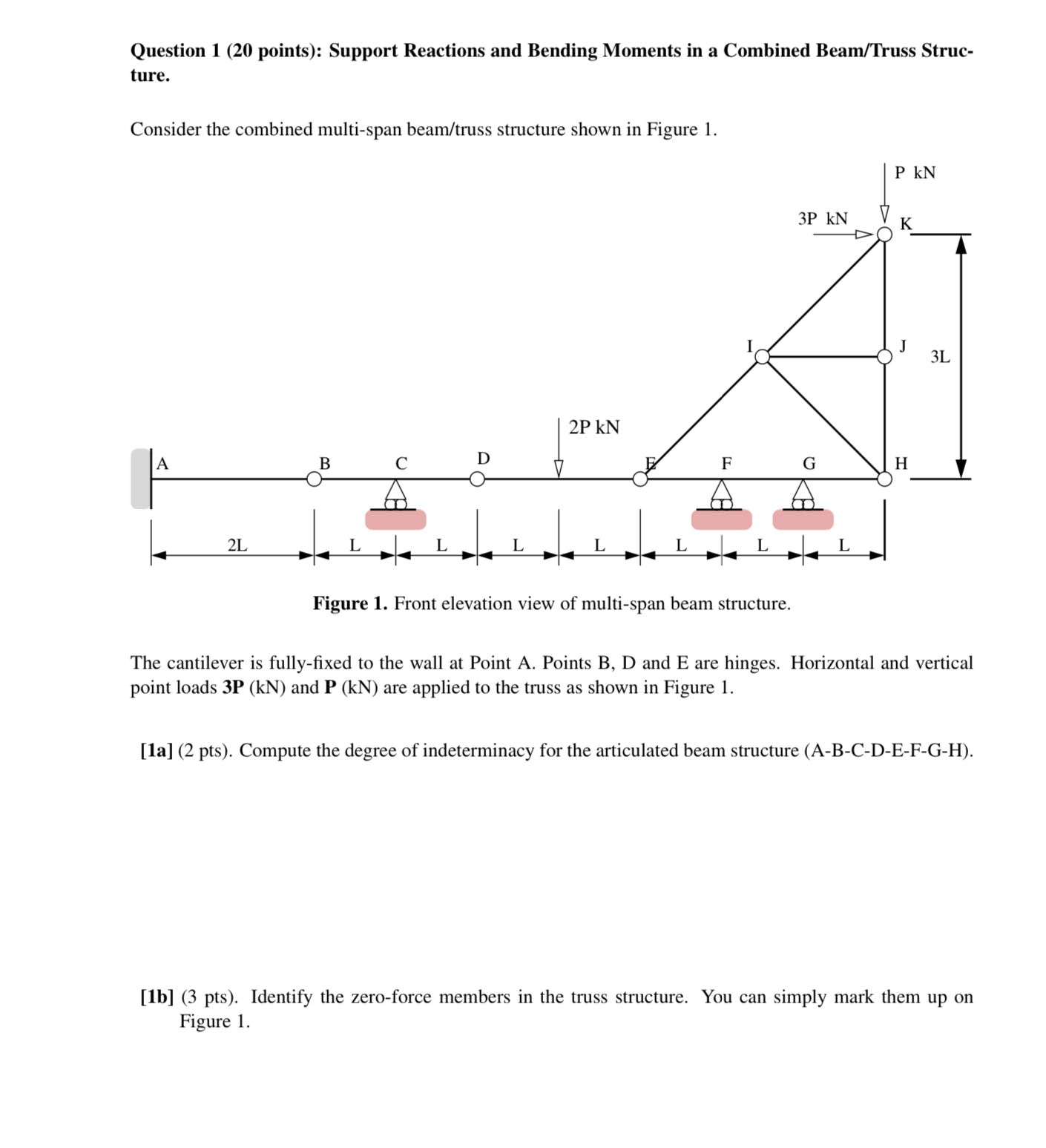 Question 1 ( 2 0 points ) : Support Reactions and