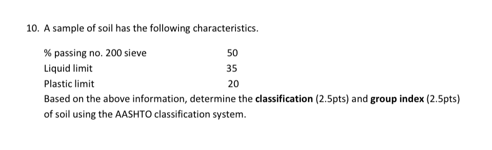 A sample of soil has the following