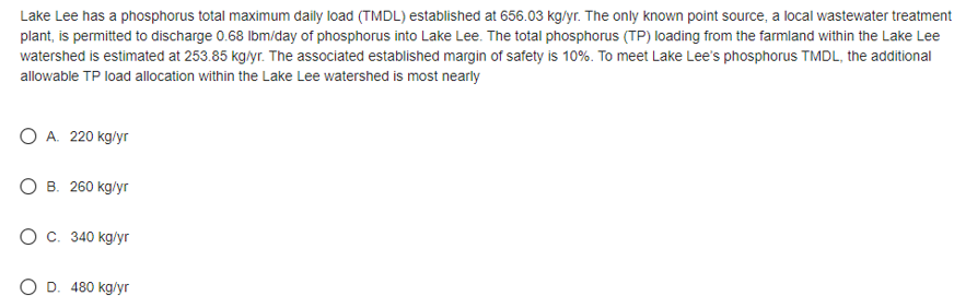 Lake Lee has a phosphorus total maximum daily