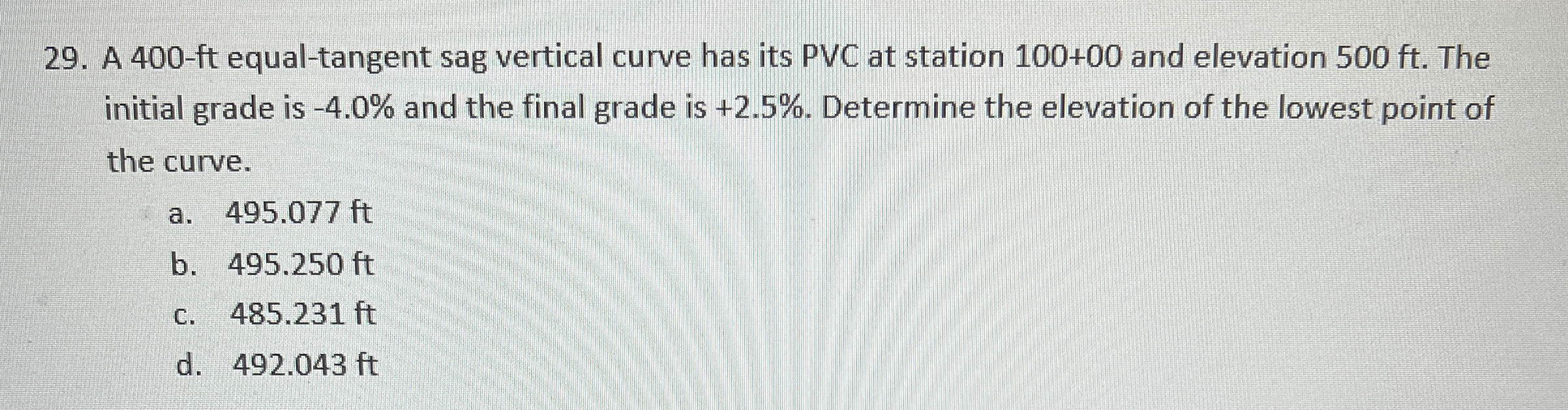 A 4 0 0 - ft equal - tangent sag vertical curve