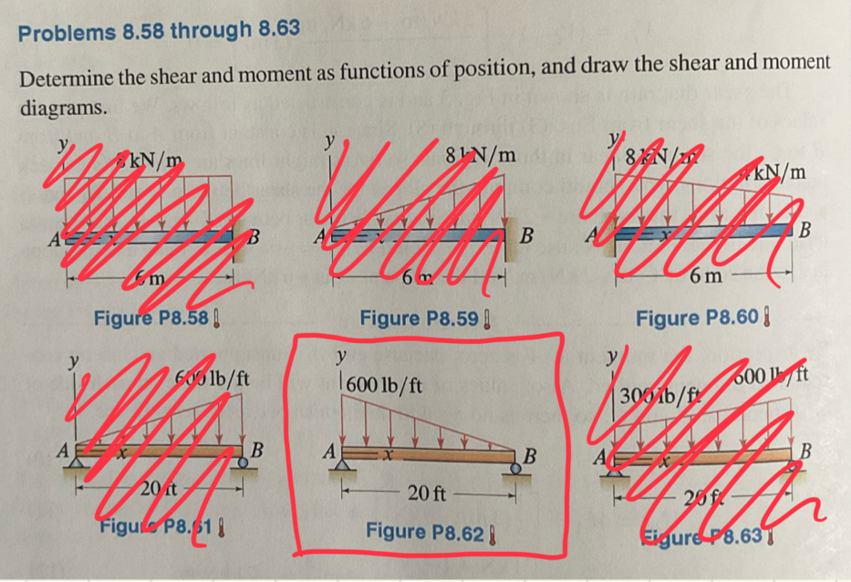 Problem 8 . 6 2 Determine the shear and moment as