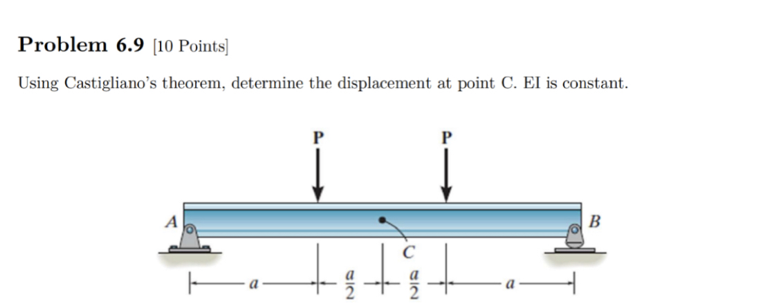Problem 6 . 9 [ 1 0 Points ] Using Castigliano's