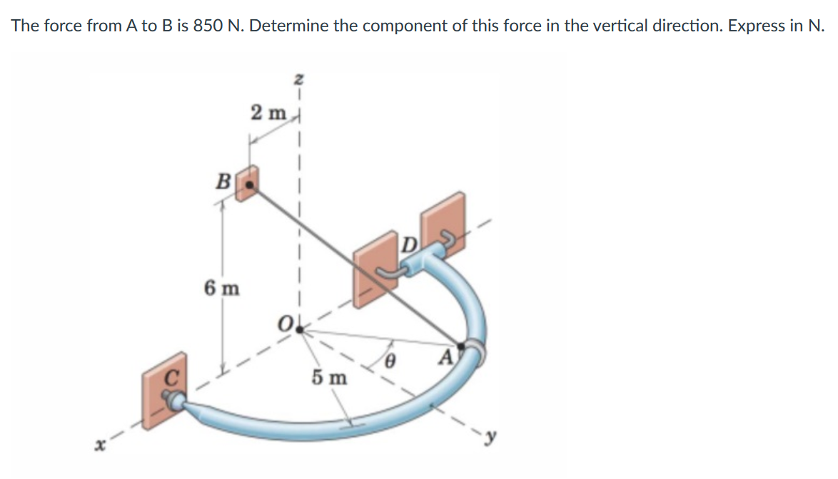 The force from A to B is 8 5 0 N . Determine the