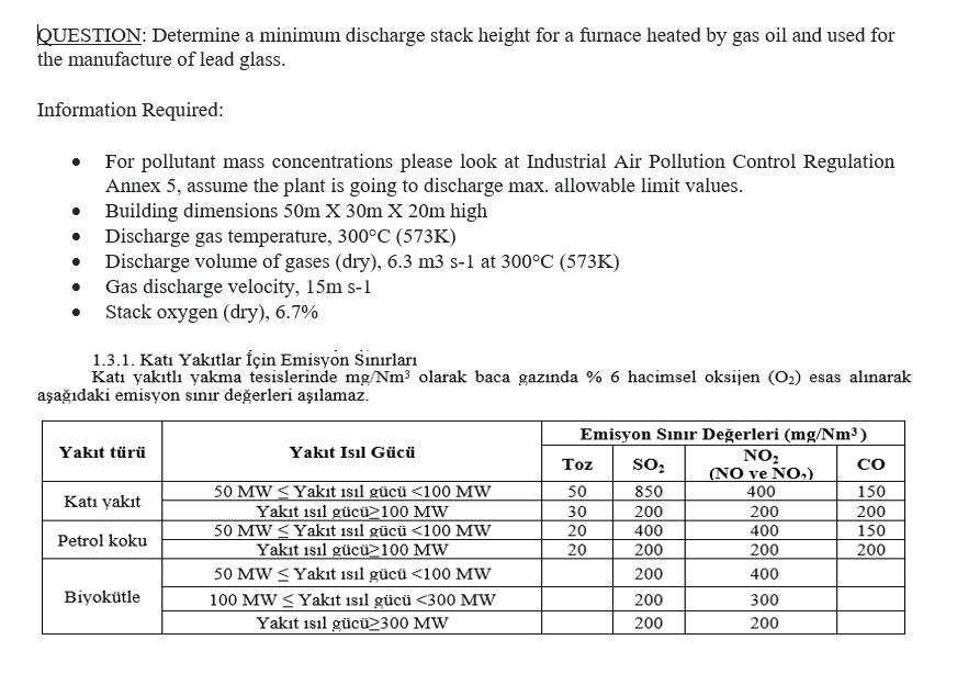 QUESTION: Determine a minimum discharge stack
