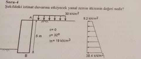 Soru - 4 Sekildeki istinat duvarna etkiyecek