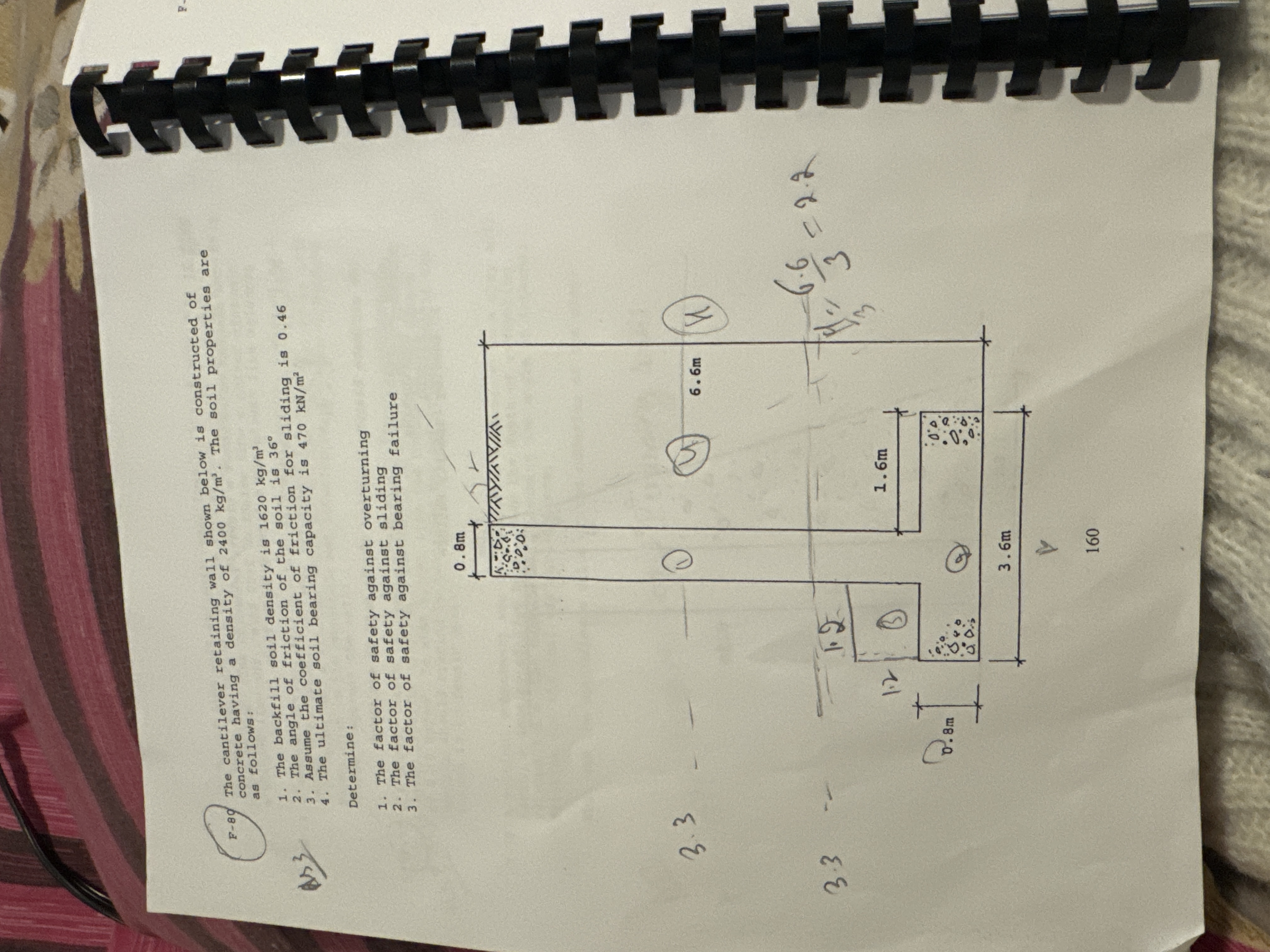 The cantilever retaining wall shown below is