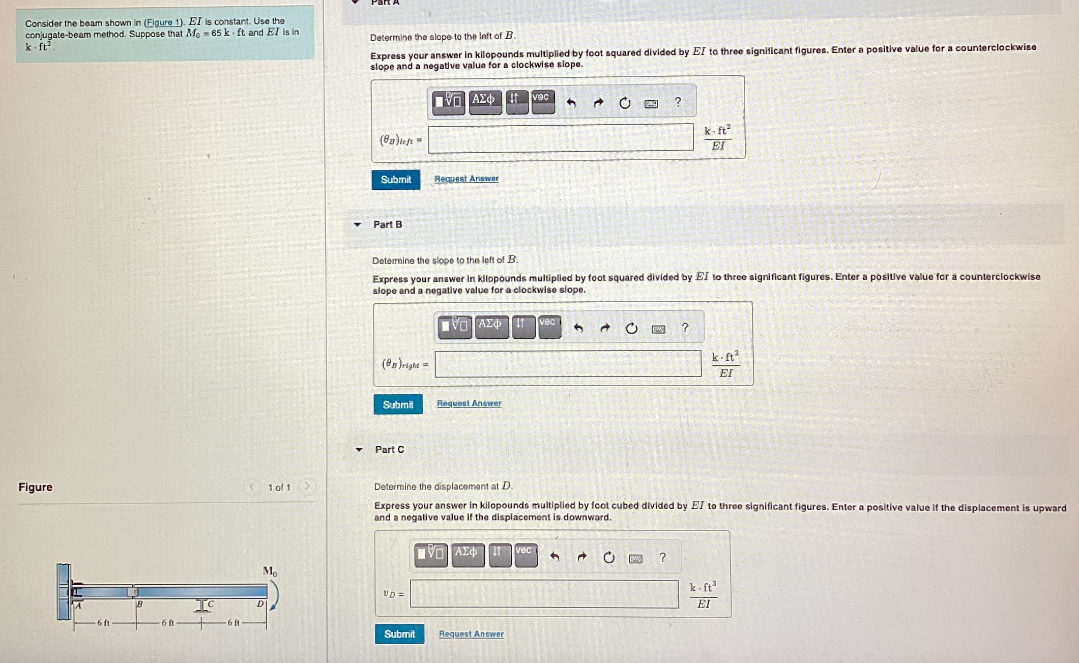 Consider the beam shown in ( Flgure 1 ) . E I is