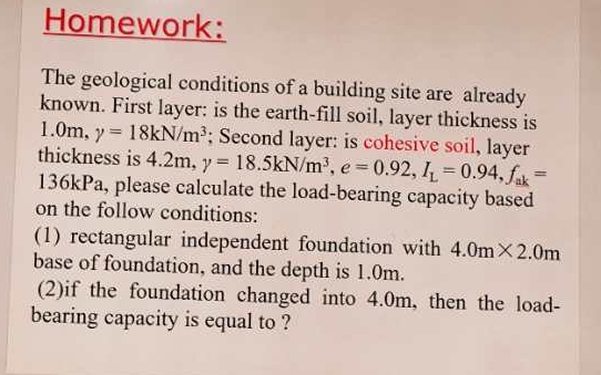 Homework: The geological conditions of a building