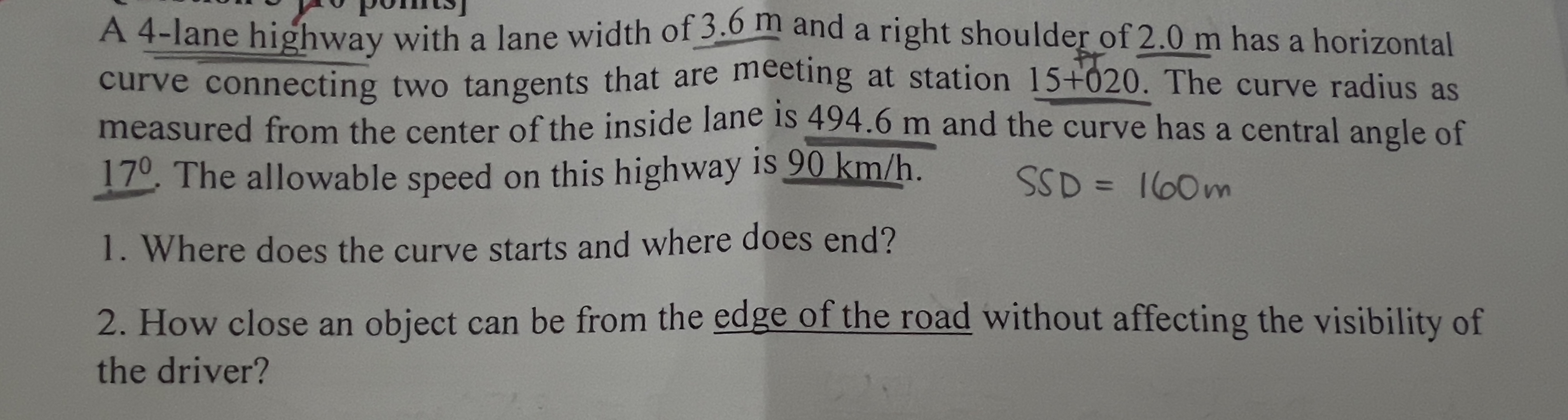 A 4 - lane highway with a lane width of 3 . 6 m