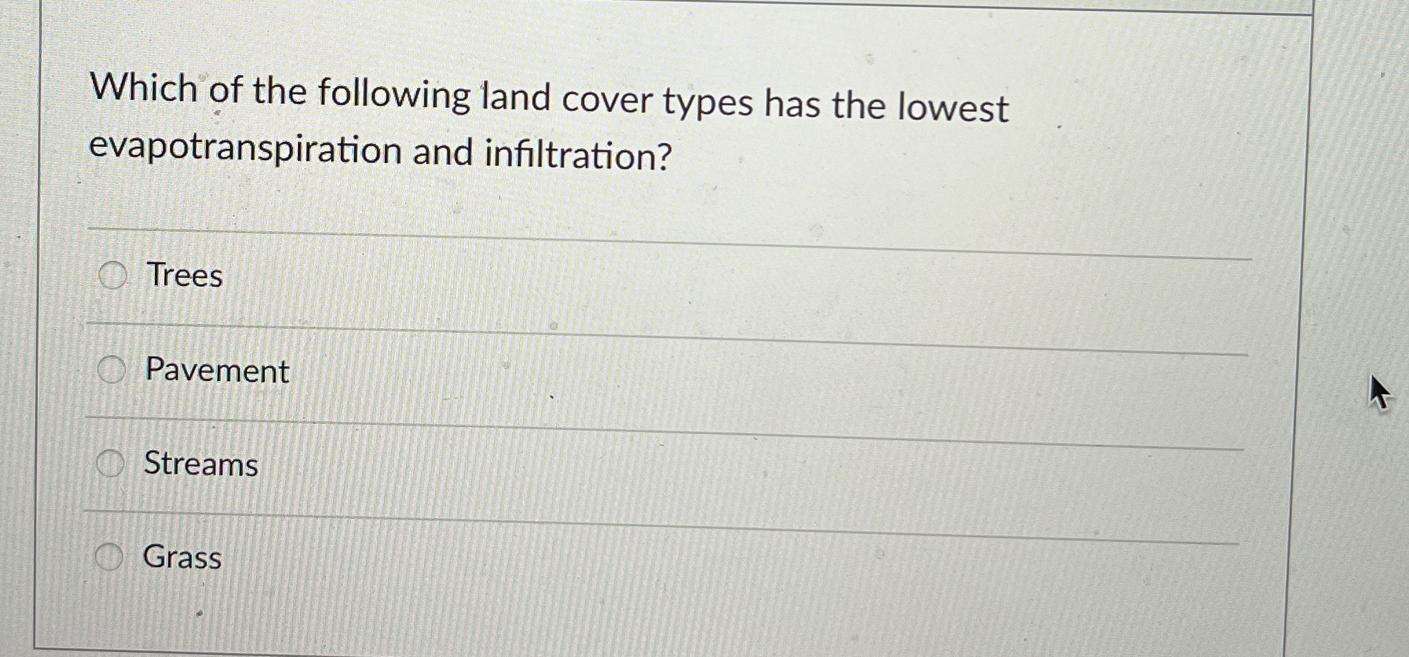 Which of the following land cover types has the