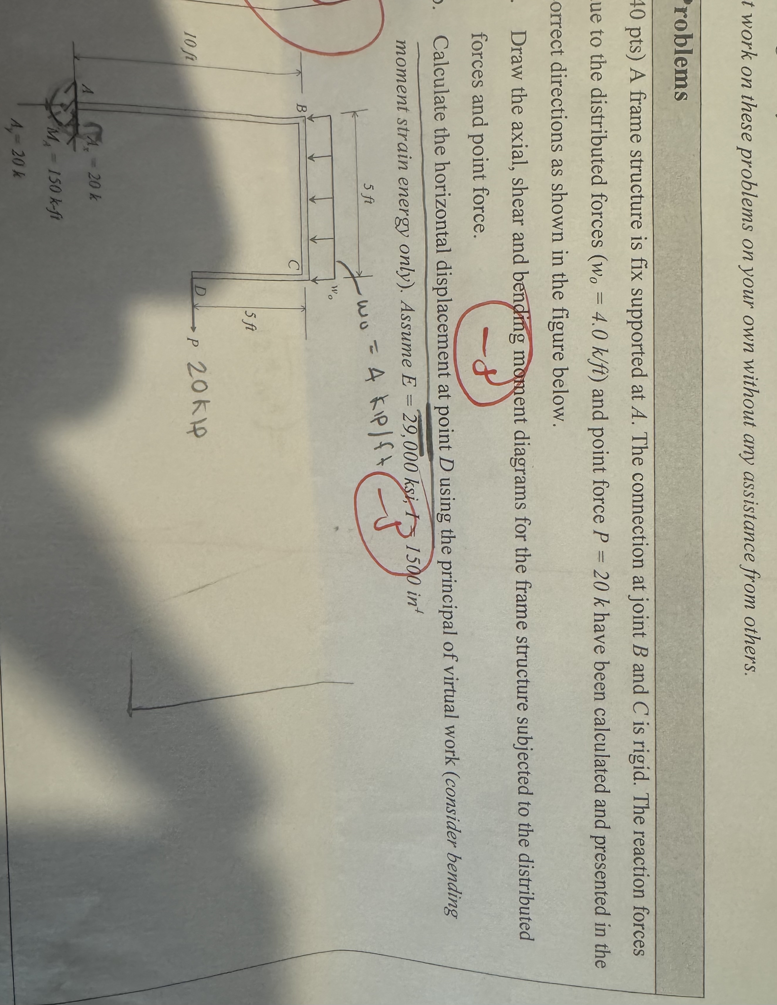 4 0 pts ) A frame structure is fix supported at A