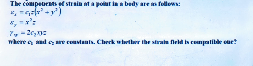 The components of strain at a point in a body are
