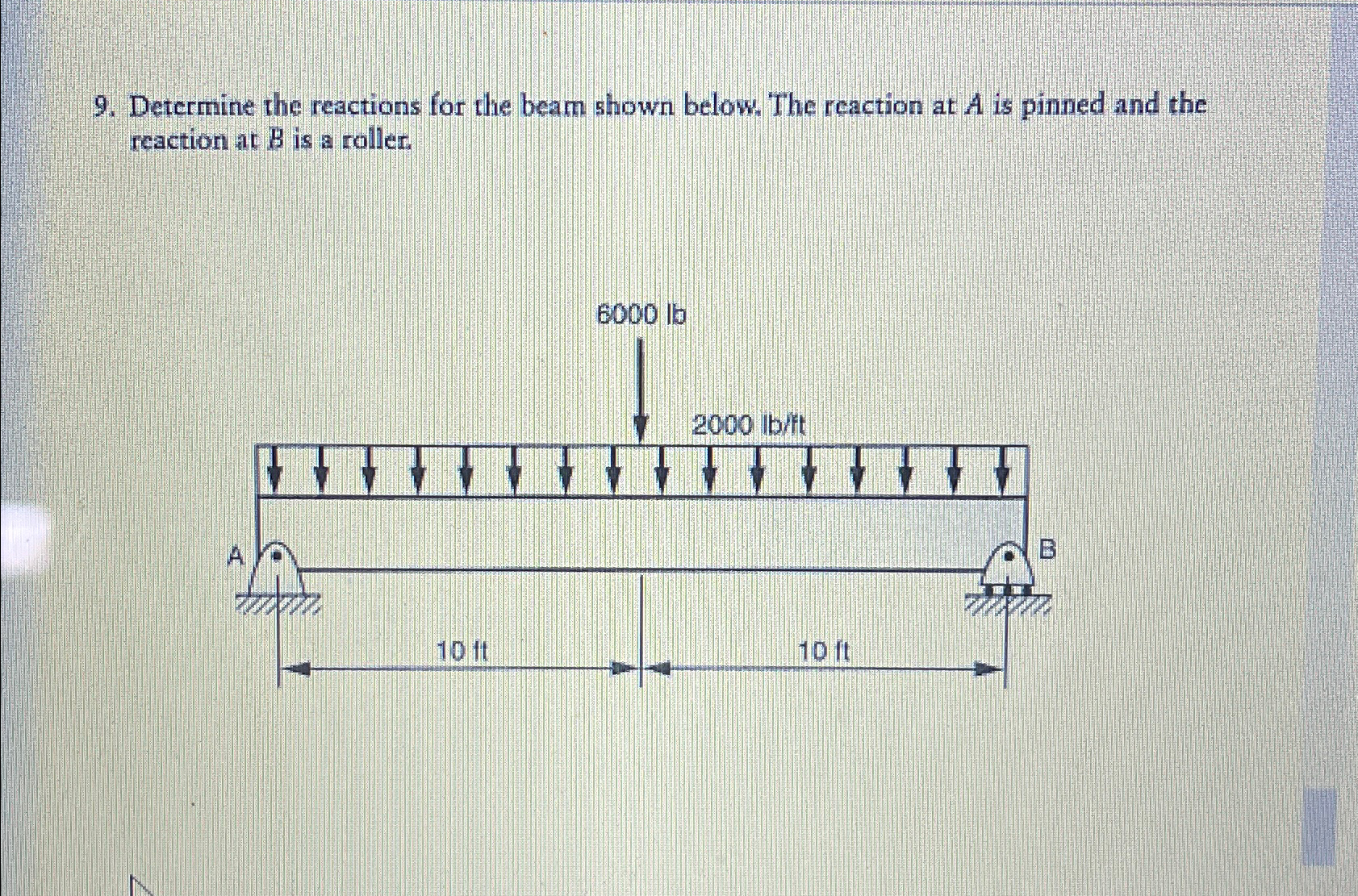Determine the reactions for the beam shown below.