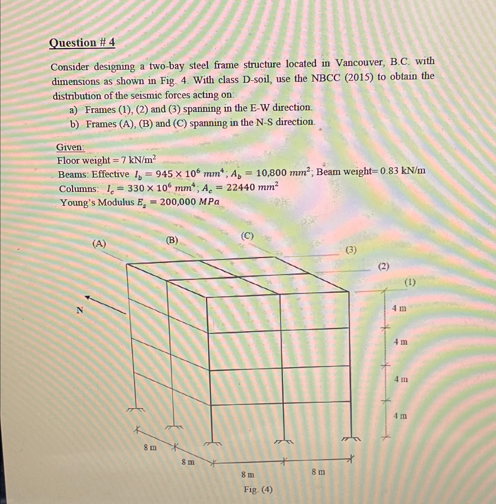 Question # 4 Consider designing a two - bay steel