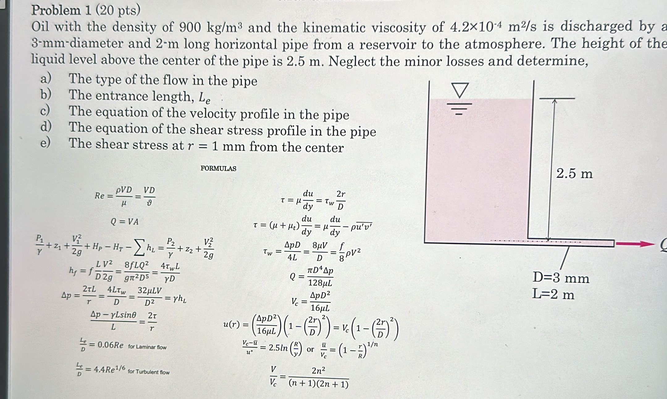 Problem 1 ( 2 0 pts ) Oil with the density of 9 0