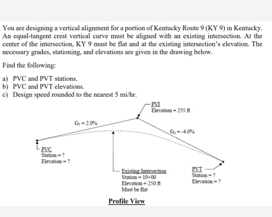 You are designing a vertical alignment for a