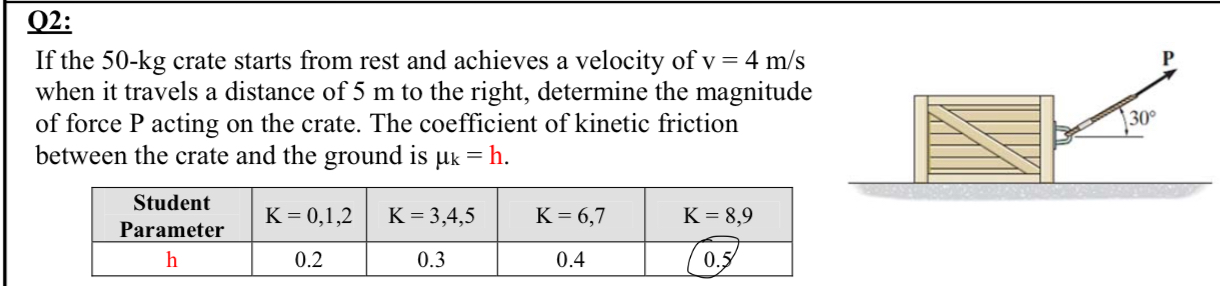 Q 2 : If the 5 0 - k g crate starts from rest and