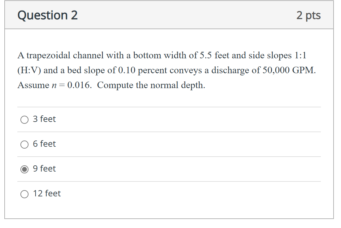 Question 2 A trapezoidal channel with a bottom