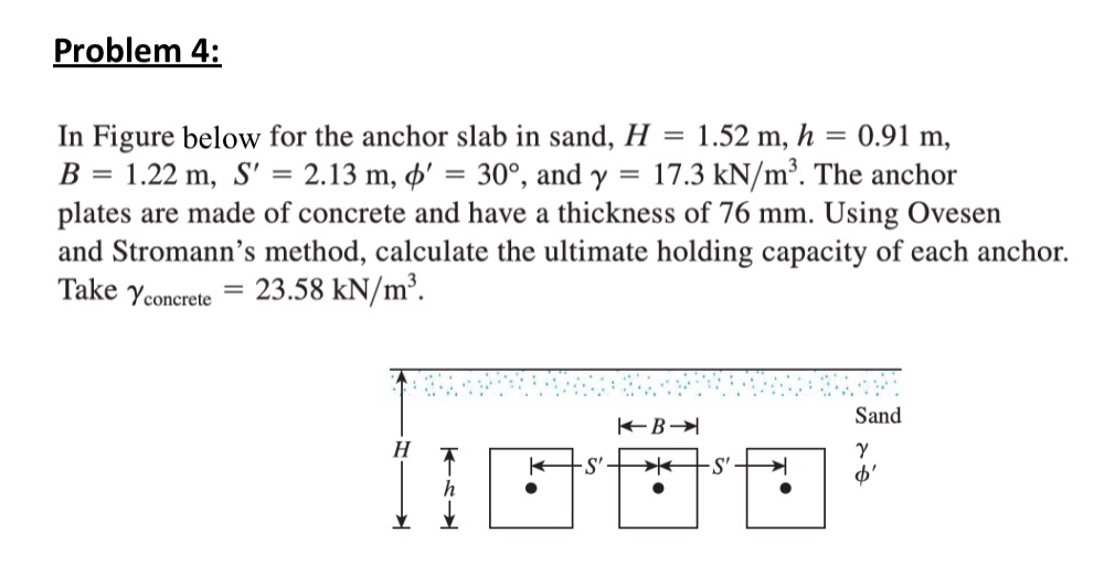 Problem 4 : In Figure below for the anchor slab
