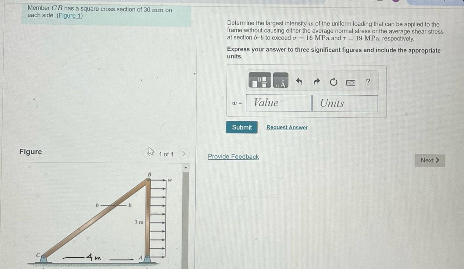 Member C B has a square cross section of 3 0 m m